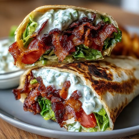 Gourmet BLT Wraps with Secret Sauce featuring crispy bacon, fresh lettuce, and marinated tomatoes in a tangy wrap.  