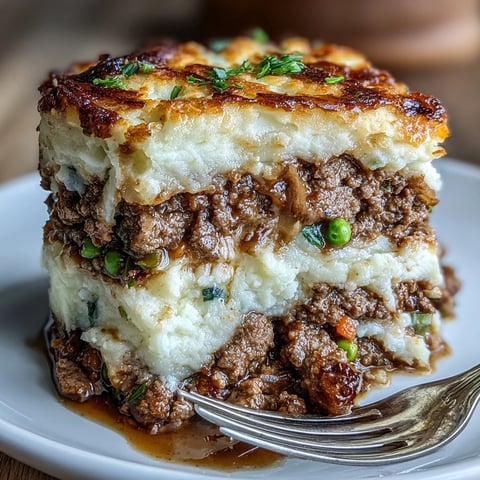 Comforting shepherd's pie with cauliflower mash topping, showcasing golden crust and savory meat filling beneath creamy vegetable layer.