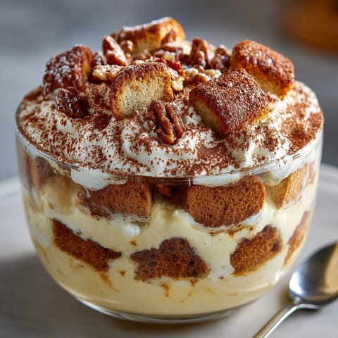 Rich and decadent Pumpkin Spice Tiramisu Trifle, a cozy fall dessert with ladyfingers.