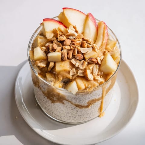A layered parfait showing the Apple-Chia Pudding with Peanut Butter, perfect for breakfast or dessert.