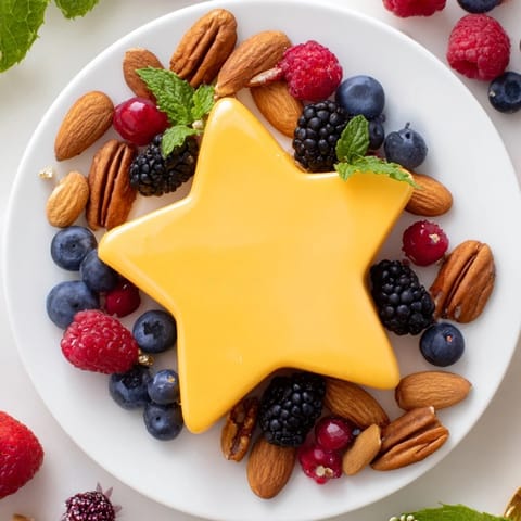 Vibrant Shooting Star Cheese Board appetizer: a festive cheese star flanked by a glittering berry cascade.
