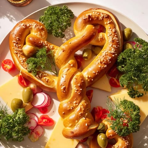 This festive Bretzel Arbre de Vie platter features beautifully shaped soft pretzels with various delicious dips.