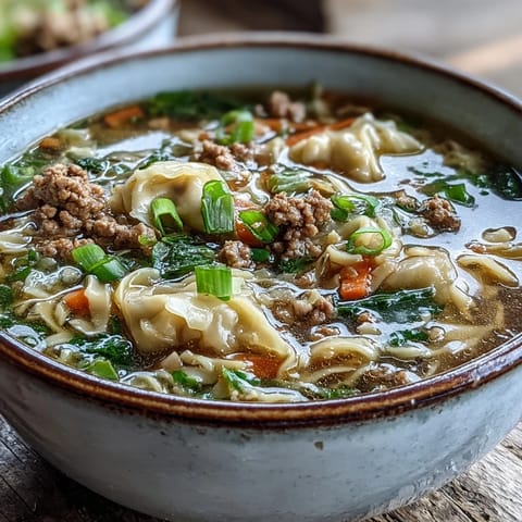 Colorful One-Pot Egg Roll Soup with shredded cabbage, carrots, and savory ground pork simmering in a rich ginger broth.