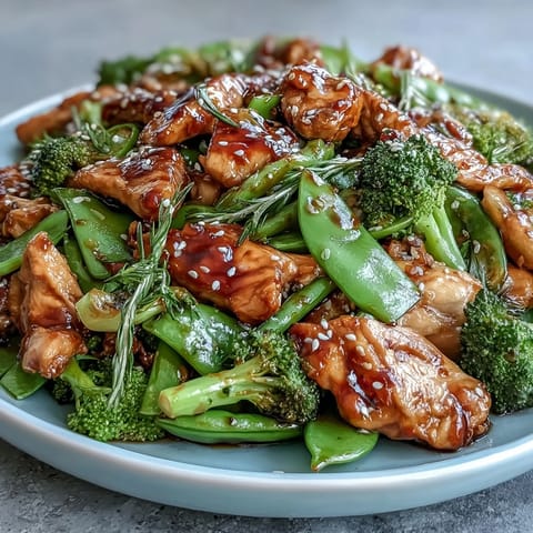 Tender chicken and vibrant vegetables sizzling in a wok, tossed with a flavorful Asian-inspired sauce for a speedy, nutritious meal.