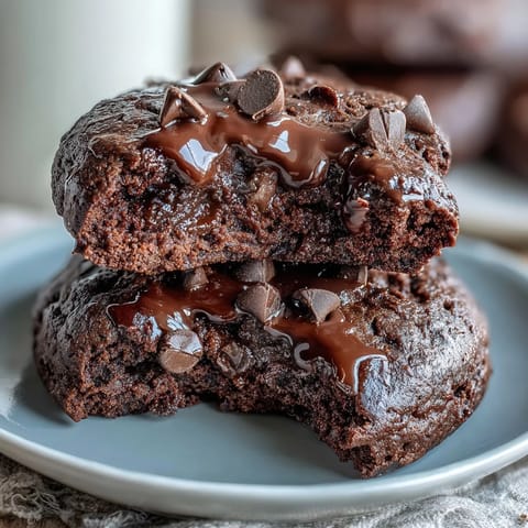Double chocolate cottage cheese protein cookies with rich cocoa and melty chocolate chips for a healthy, indulgent treat.  