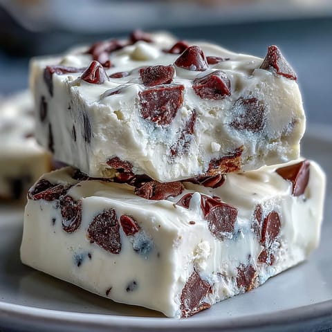 High-protein Greek yogurt bark with cottage cheese and chocolate chips, perfect for a healthy snack or dessert.  