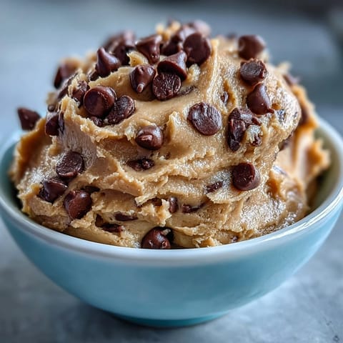 A creamy, protein-packed cookie dough with rich chocolate chips, perfect for a healthy snack or post-workout treat.