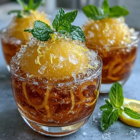 Refreshing Limoncello Sorbet Float with sparkling water and lemon garnish, served in chilled glasses.