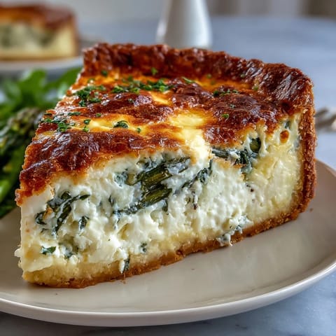 A golden quiche filled with tender asparagus and creamy Brie, perfect for an easy Mother's Day brunch.
