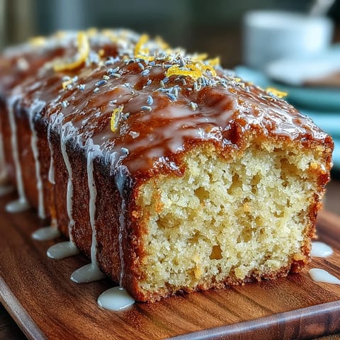 Fragrant loaf cake with zesty lemon bursts and sweet honey glaze.