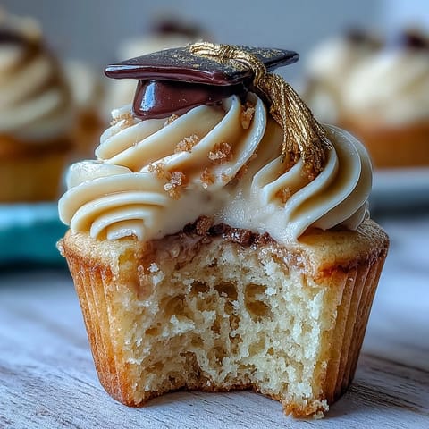 Celebrate with these sweet vanilla cupcakes, elegantly topped for graduation day.