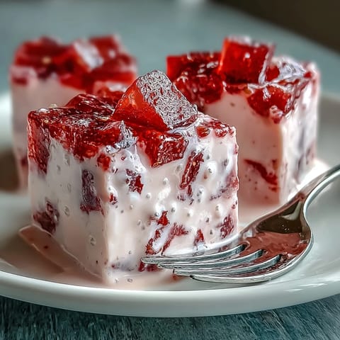 A light, jiggly Strawberry Rose Gelatin Mosaic Cake ready for a festive party.