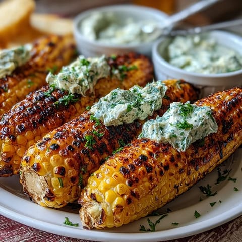 Memorial Day grilled corn with vibrant herbed butters, a smoky summer delight.