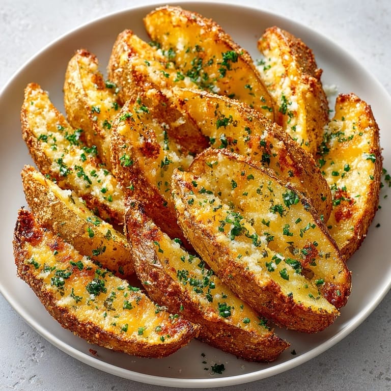 Sharp cheddar melts over savory Baked Cheddar and Herb Potato Wedges, a comforting American classic with fresh chives.