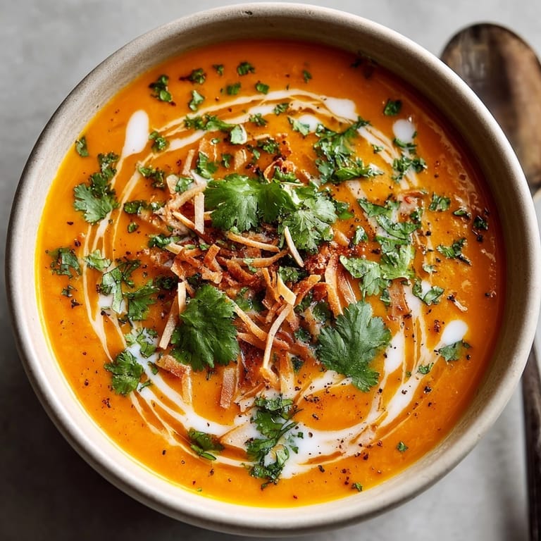 A velvety smooth blend of Carrot and Ginger Soup with Coconut Milk, perfect for a vegan feast.