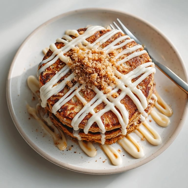 Delicious and fluffy gingerbread pancakes topped with creamy cream cheese and ready to eat.