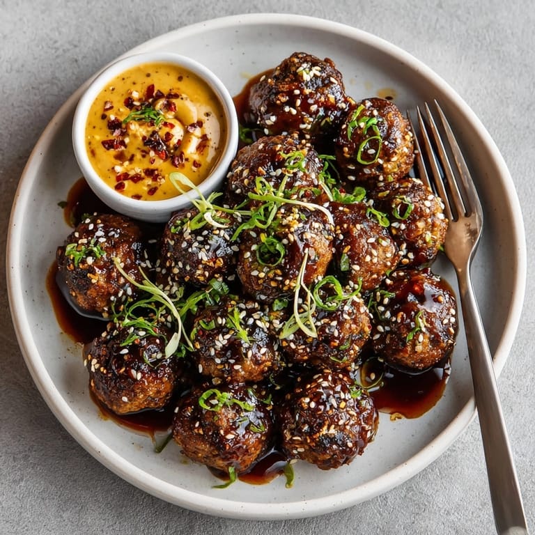 Juicy Korean BBQ Meatballs coated in sticky sauce, ready to enjoy as appetizers or mains.