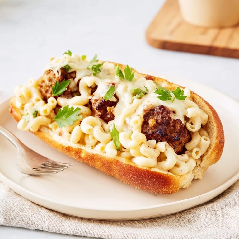 Imagine biting into a warm, savory Mac and Cheese BBQ Meatball Sub.