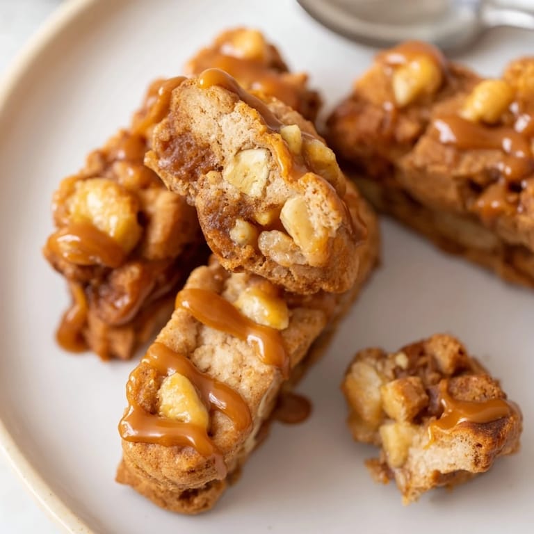Delicious caramel apple biscotti dunkers, showcasing a golden brown, crunchy texture.  