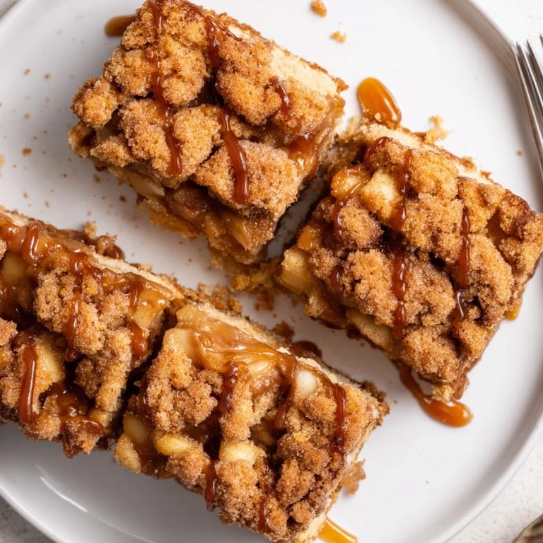 Warm layers of biscuit, caramel, and apple filling in delicious Churro Bars.  