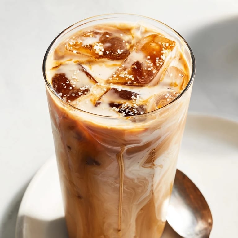 Refreshing Tahini Iced Coffee garnished with a hint of cocoa and sweetness.