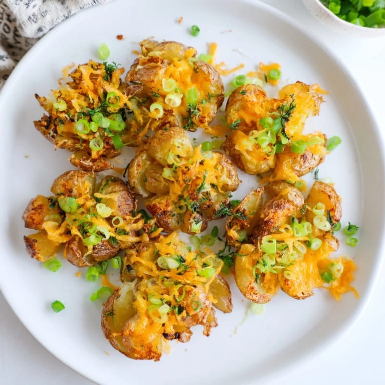 Golden-brown smashed green onion potato bombs, perfect for dipping and sharing.