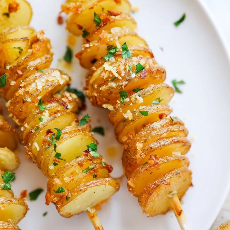Savory air-fryer tornado potatoes topped with Parmesan and fresh parsley for added flavor.