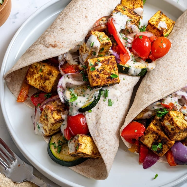 A colorful vegan viral recipe remake with crispy tofu and fresh veggies inside.  