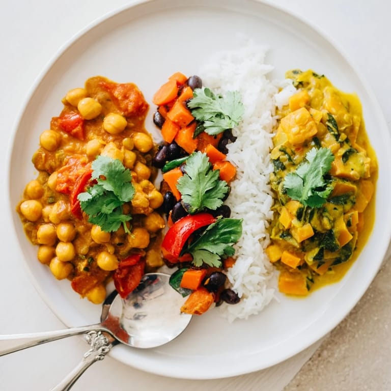 Creamy Thai Red Lentil Curry simmering with vibrant vegetables and fresh basil.  