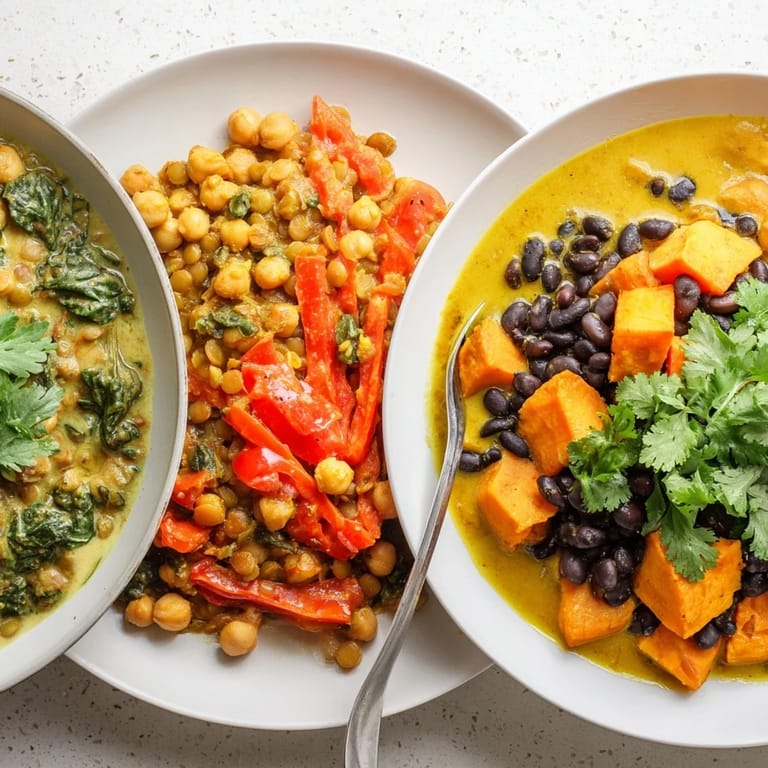 Hearty Caribbean Sweet Potato Curry served with a sprinkle of fresh parsley.