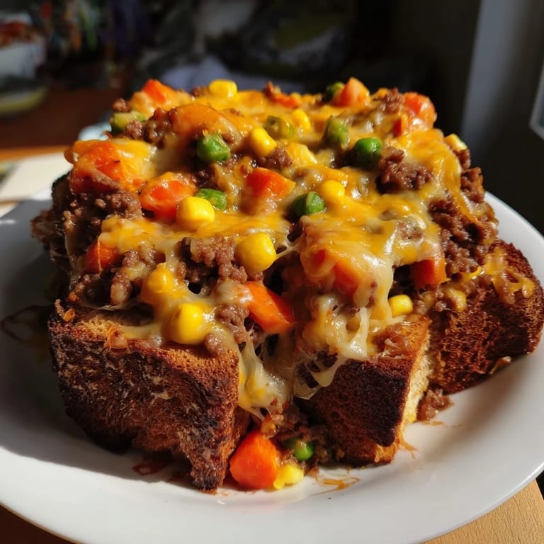 Cheesy 5-Ingredient Sloppy Joe Casserole with a savory beef and veggie filling and soft bread.