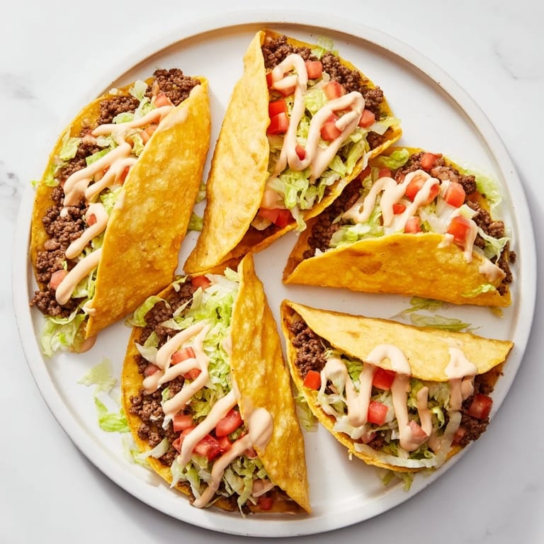 A close-up of a perfectly constructed Cheesy Gordita Crunch Taco, juicy beef filling ready to enjoy.