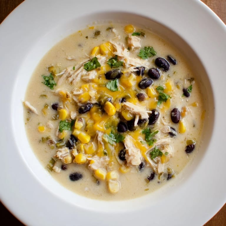 A hearty spoonful of Chicken Poblano Soup, perfect for a cozy, Mexican-inspired weeknight dinner.