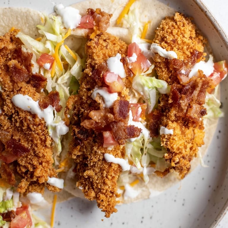 A close-up of a delightful chicken bacon ranch wrap, showing the textures of crispy chicken and bacon.