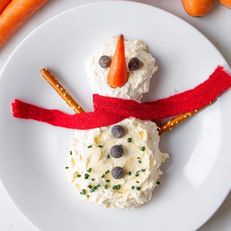 Close-up of a festive Melted Snowman Dip, the cheesy creation perfect for any holiday.