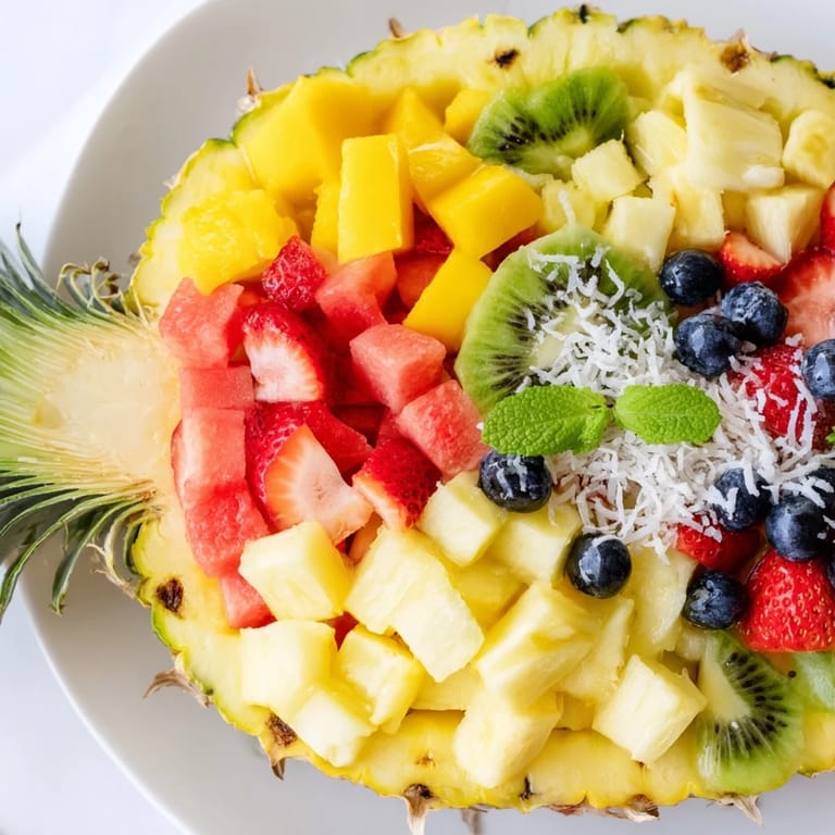 Showcasing a beautiful Tropical Bliss Pineapple Fruit Boat, ready to serve at your next brunch!