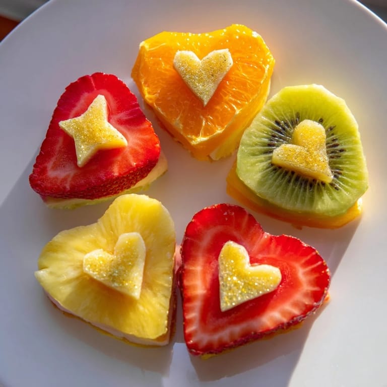 Picture delicate fruit star and heart Midnight Kiss Cocktail garnishes, adding color to any midnight celebration cocktail.