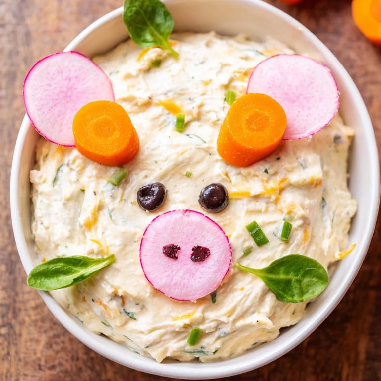 Bright and inviting, this piggy face dip recipe features a fun appetizer perfect for kids' parties.