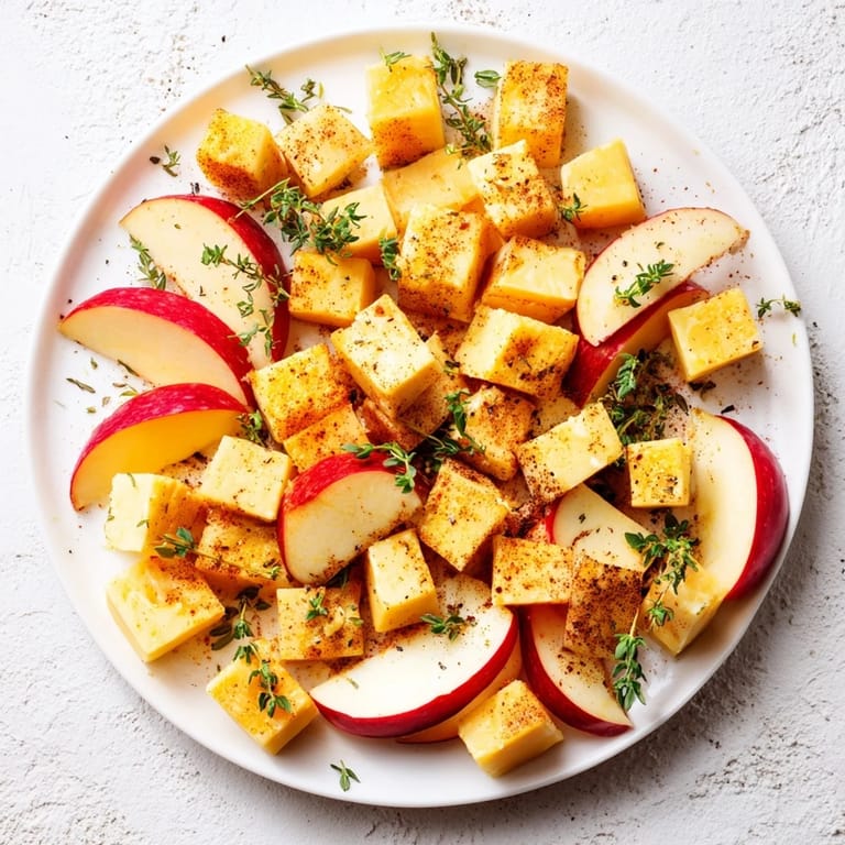 Easy The Autumn Ember appetizer: cheese and apple arrangement resembling glowing embers, ready to serve immediately.