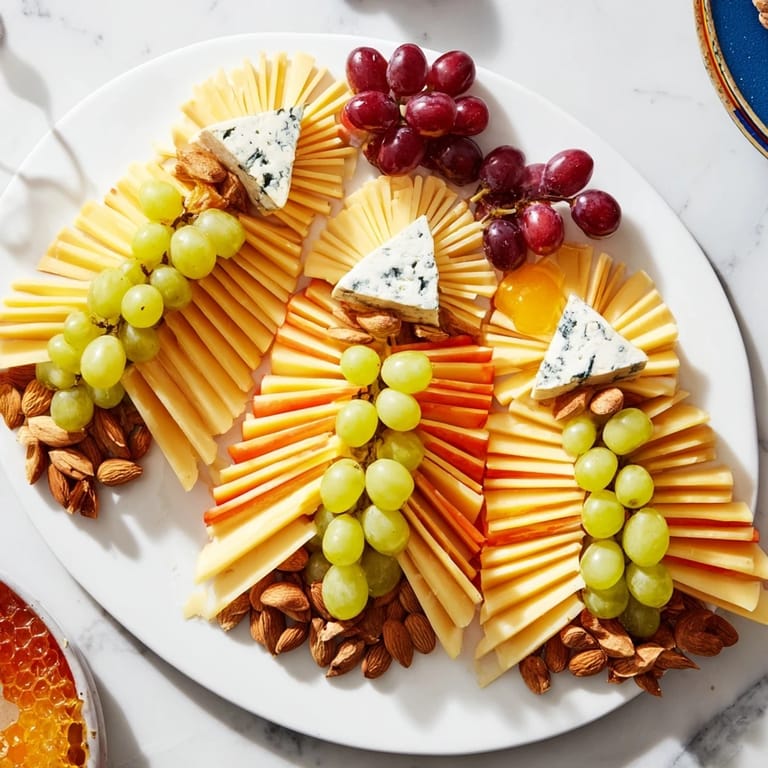 A sophisticated Art Deco Arch Cheese Platter, offering a visual delight with grapes.