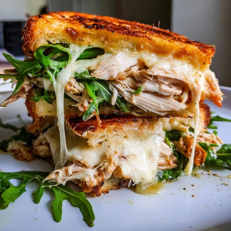 A delicious Leftover Pizza Chicken Sandwich featuring layers of shredded chicken and gooey cheese, ready to eat.