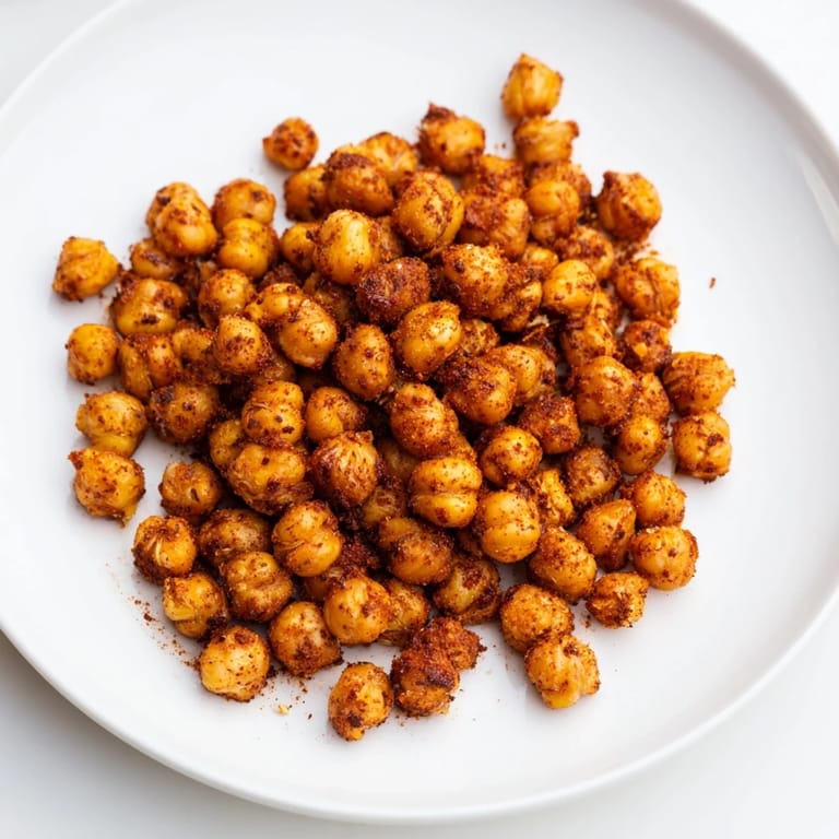 Spicy and savory oven-roasted crispy chickpea snack, ideal for enjoying a flavorful, vegan appetizer.