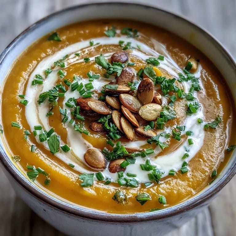 Golden roasted acorn squash halves ready for scooping, next to chopped onion and carrot for the creamy soup.