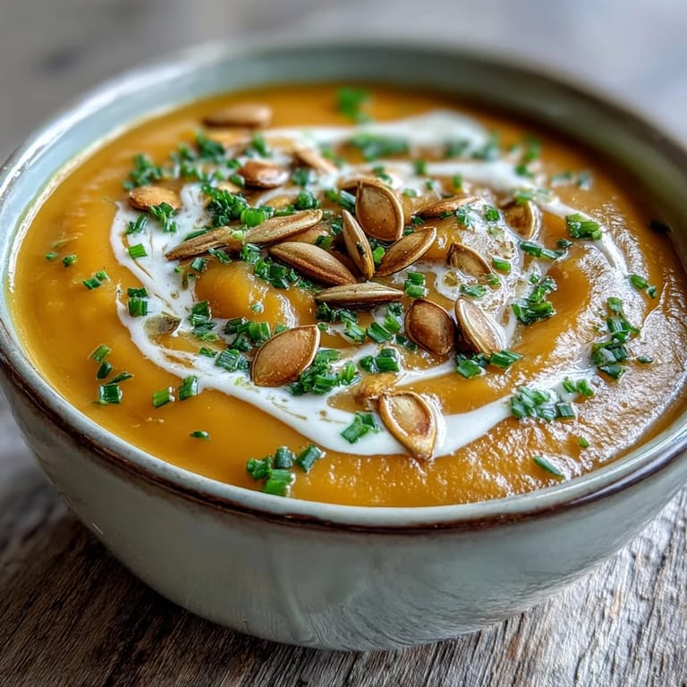 Acorn Squash Soup served steaming hot with a cream swirl, paired with gluten-free crusty bread for dipping.