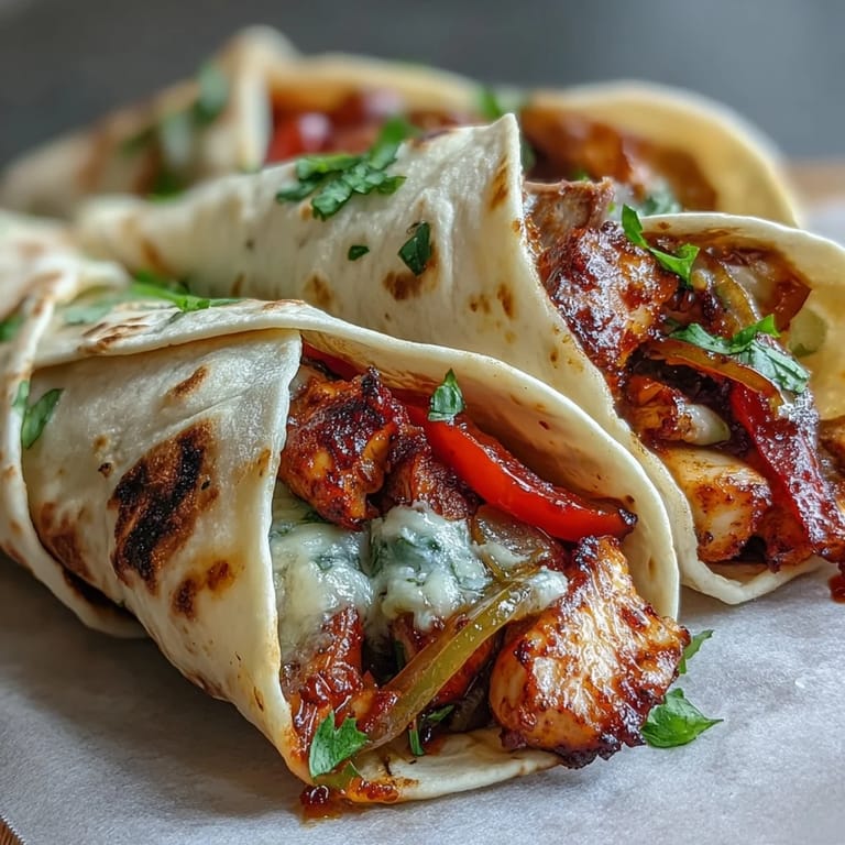 Easy Chicken Fajitas resting in warm flour tortillas with fresh lime wedges and creamy avocado slices on a rustic wooden table.