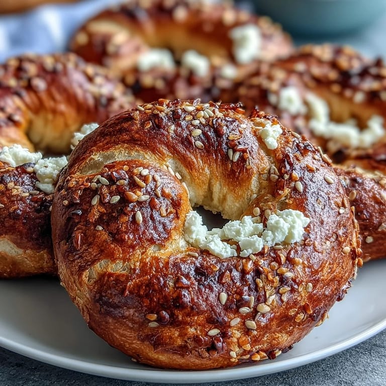 Four golden Greek Yogurt Bagels are arranged on a parchment-lined tray, ready for a healthy breakfast.