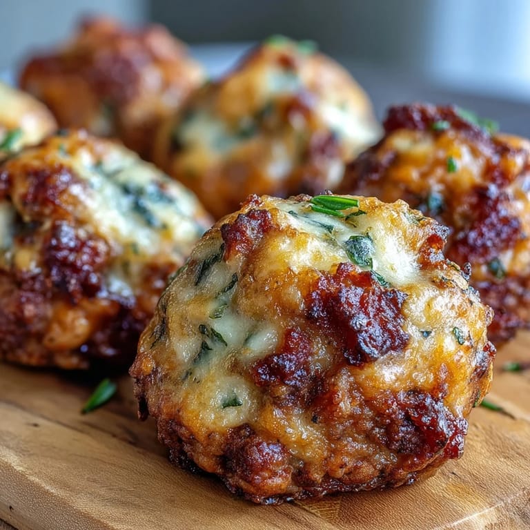 Freshly prepared Rotel Sausage Balls showing a tender, cheesy interior and savory bits of breakfast sausage.