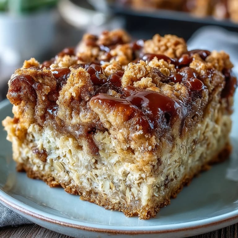 Sliced High-Protein Cinnamon Swirl Coffee Cake Oats revealing a marbled cinnamon swirl and crumble.