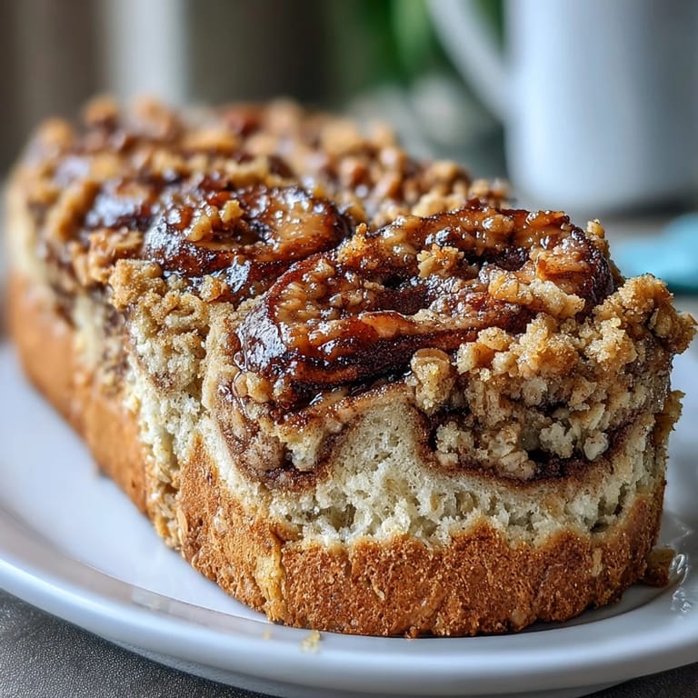 Freshly sliced squares of High-Protein Cinnamon Swirl Coffee Cake Oats served with Greek yogurt and fresh berries.