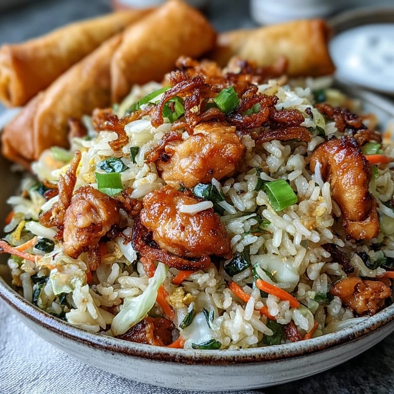Fork-ready Crispy Chicken Fried Rice served in a white bowl, showcasing golden scrambled eggs and savory minced chicken for a family dinner.